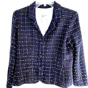 K Petite Women's Blazer 10P 10 P Petites Blue Tweed Misses Sz Medium Coat Jacket
